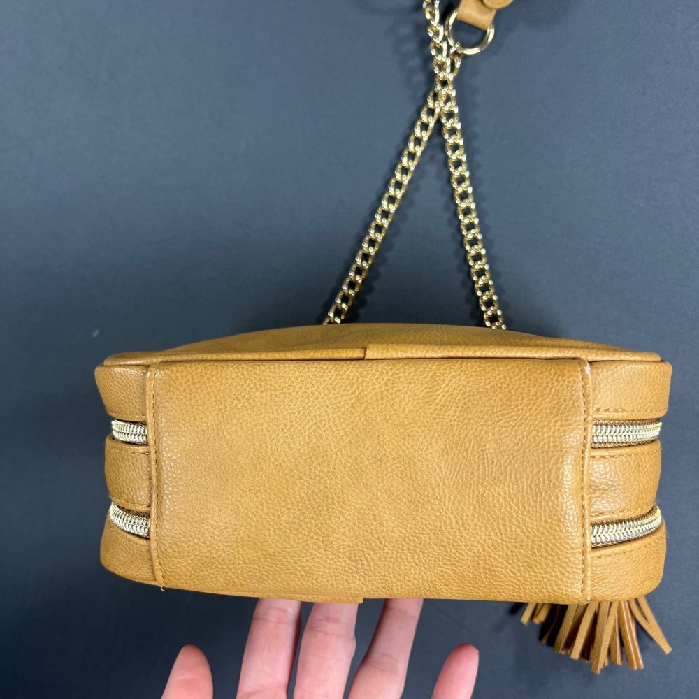Itzy Ritzy Mustard Yellow Studded Crossbody Bag Tassel Camera Bag Gold Chain - Picture 11 of 16